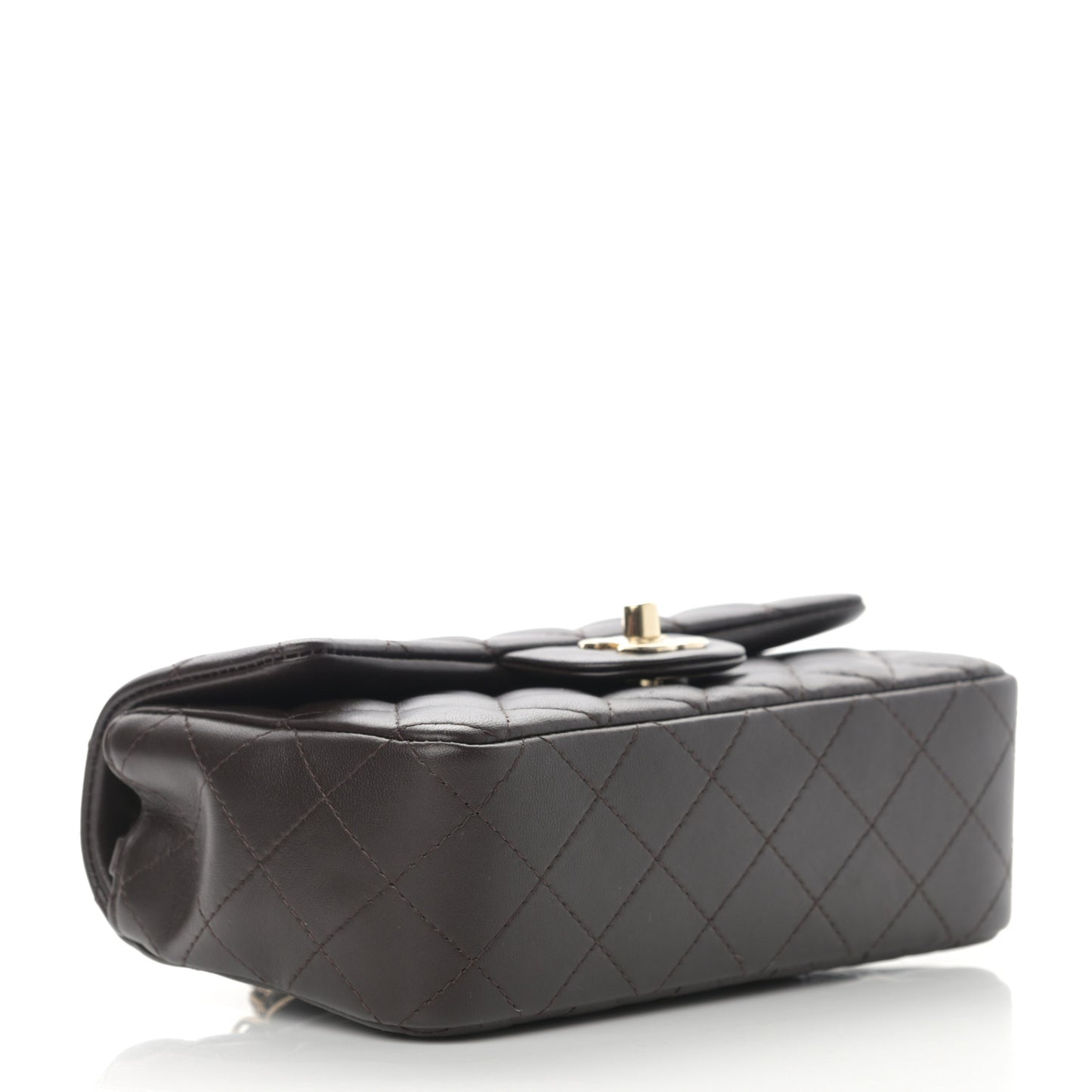 Lambskin Quilted Mini Rectangular Flap Dark Brown