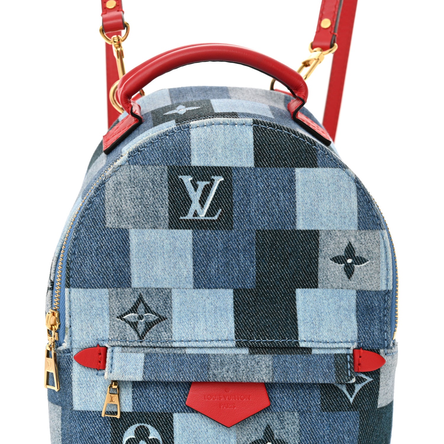 Louis Vuitton Denim Damier Monogram Patchwork Palm Springs Backpack Mini Blue Rouge 7 of 9