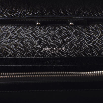 Saint Laurent Grain De Poudre Matelasse Chevron Monogram Chain Wallet Black 8 of 9