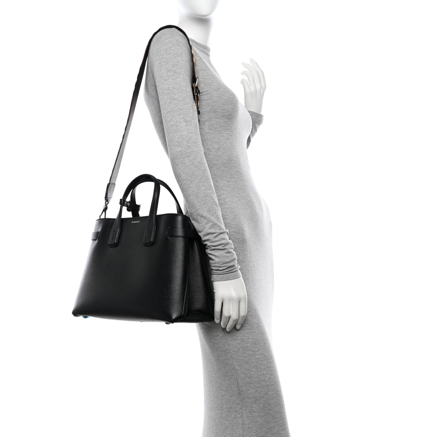 Derby Calfskin House Check Medium Banner Tote Black