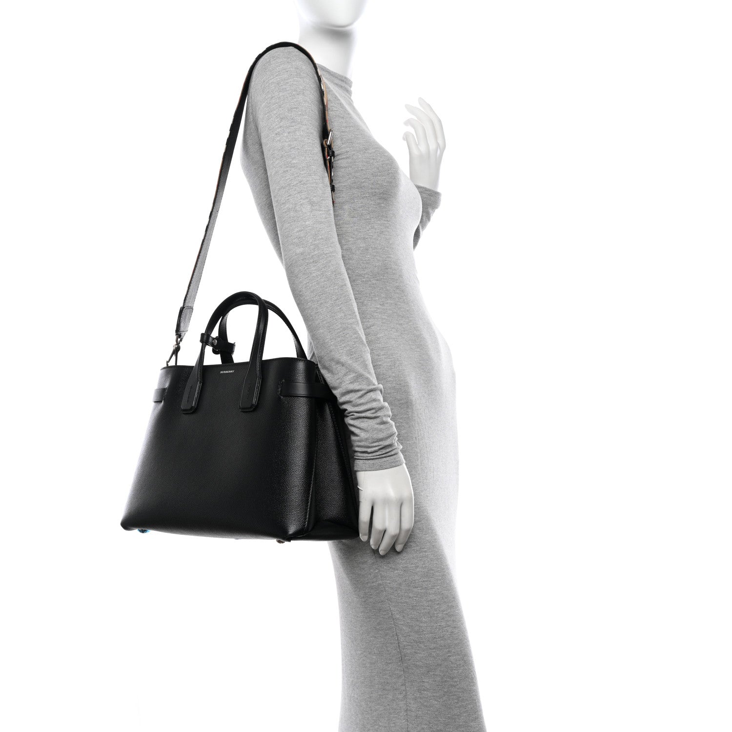 Burberry Derby Calfskin House Check Medium Banner Tote Black 2 of 11