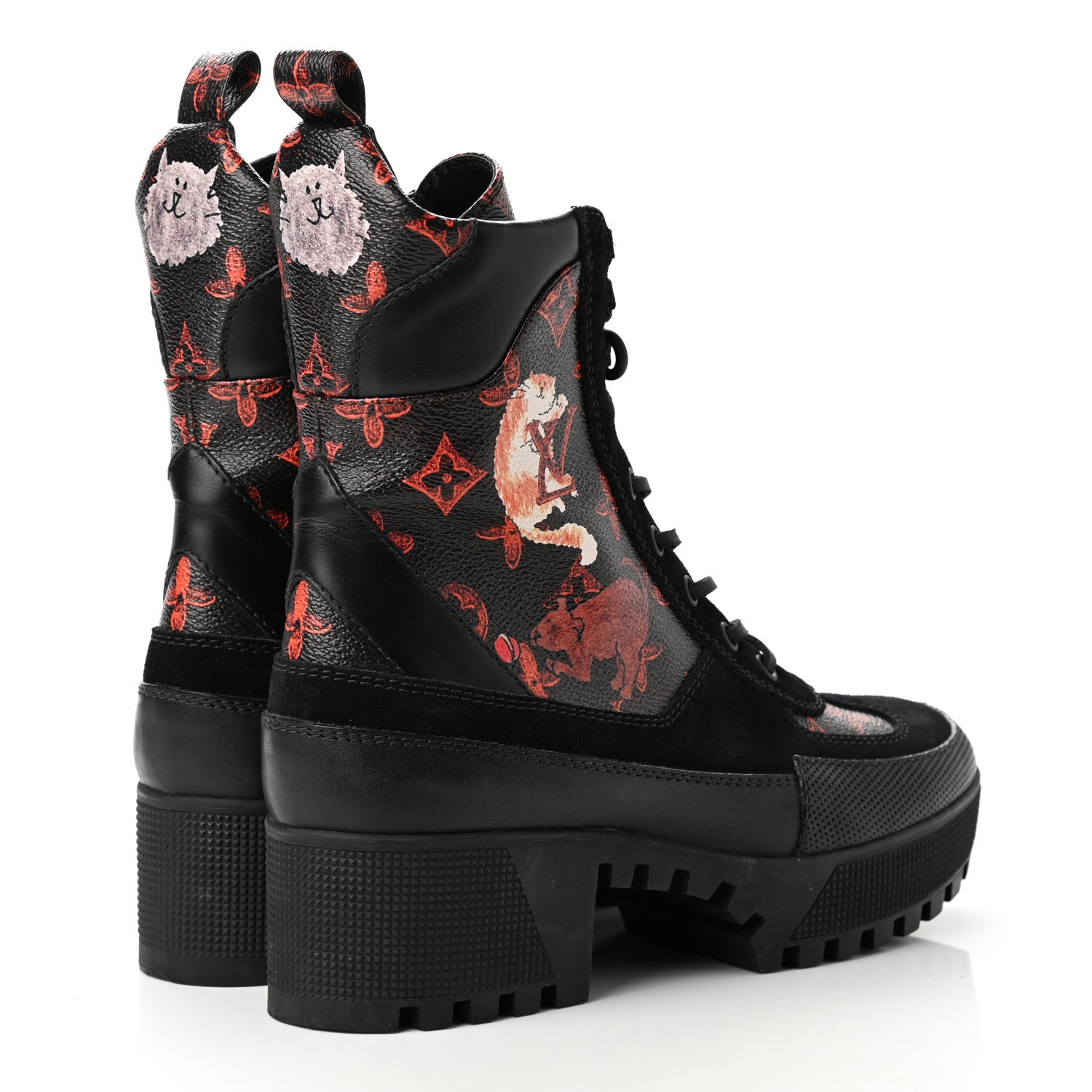 Louis Vuitton Suede Calfskin Catogram Laureate Platform Desert Boots 38.5 Black Marron 4 of 8