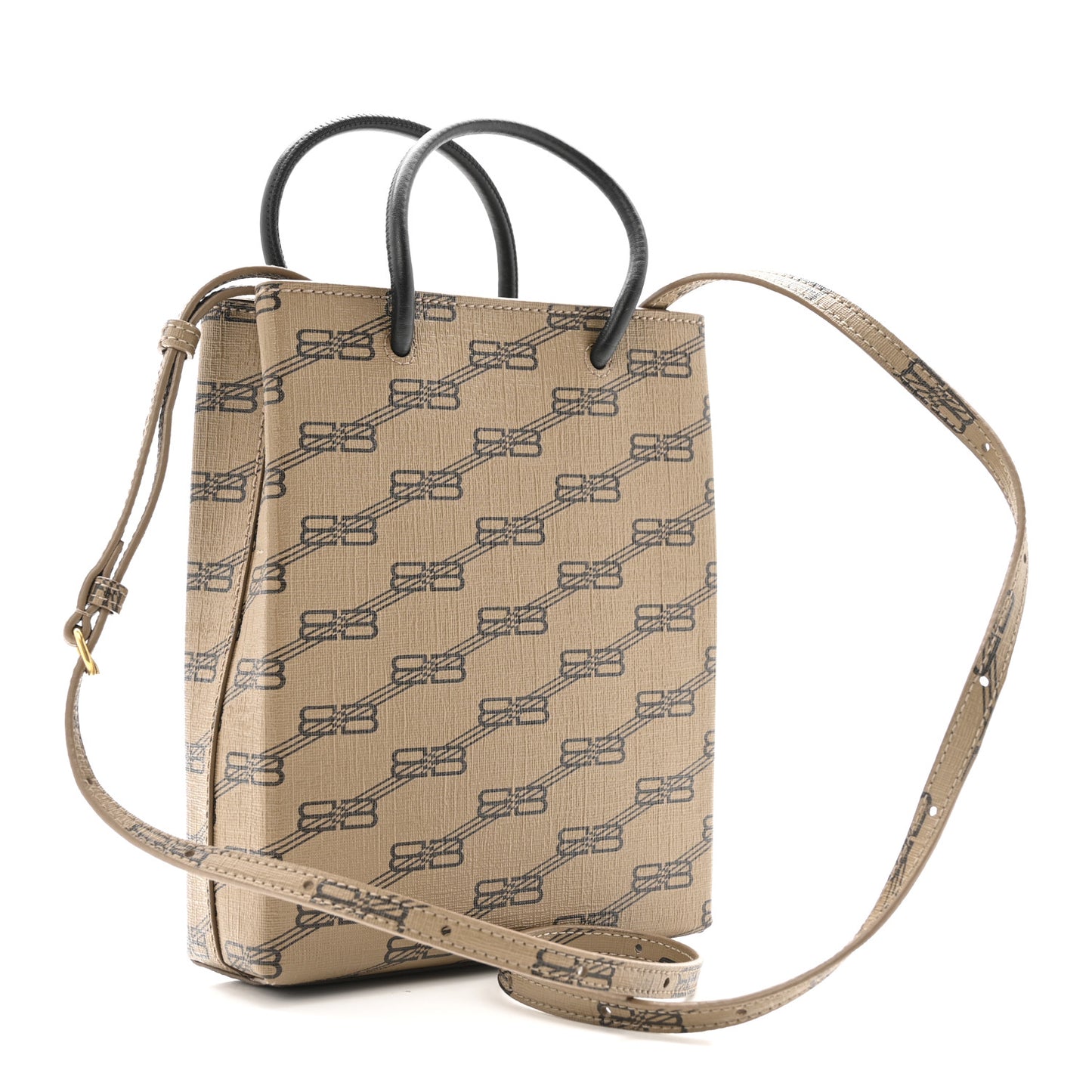 Coated Canvas BB Monogram Allover Logo Shopping Bag Beige Brown Black