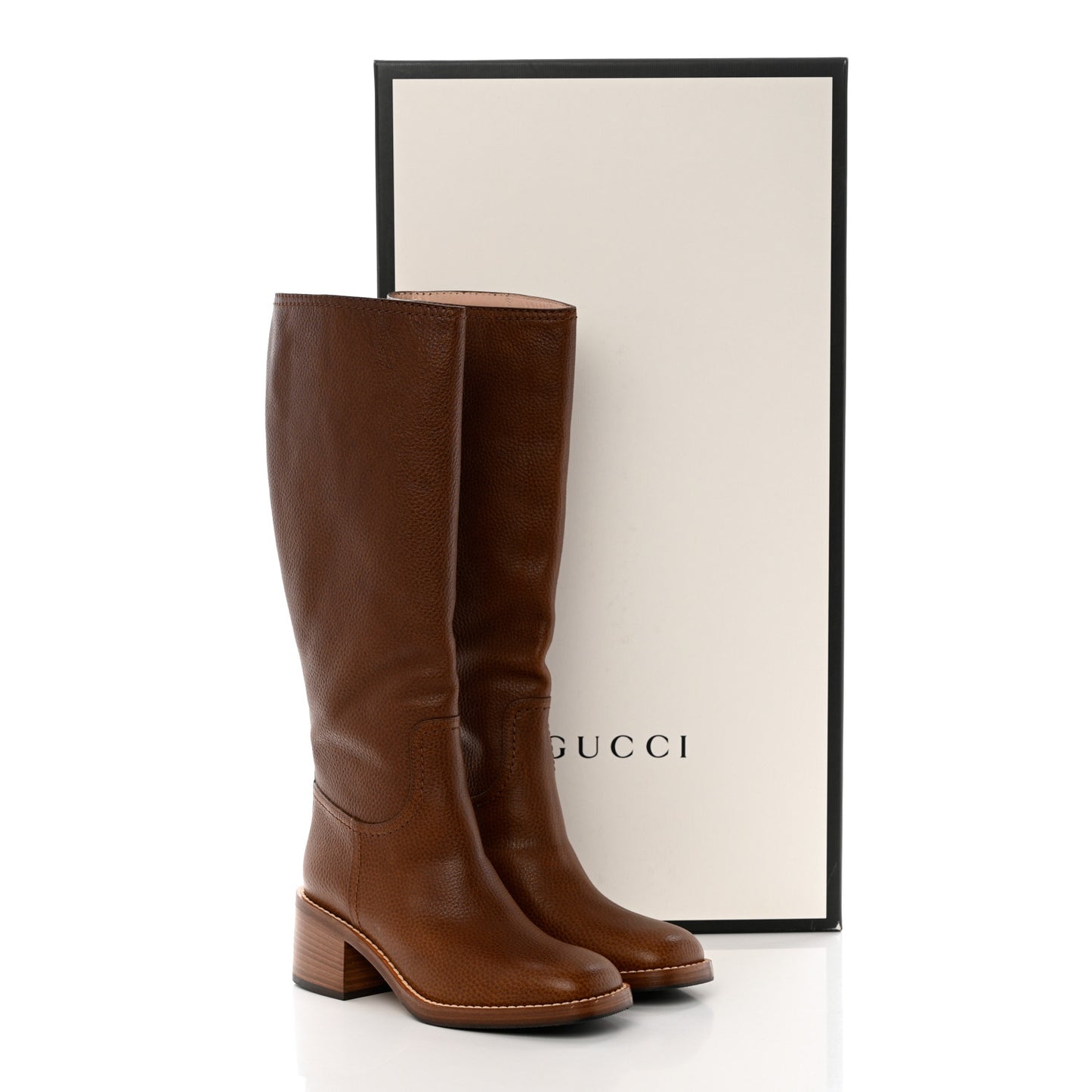 Grained Calfskin Knee High Boots 37.5 Brown