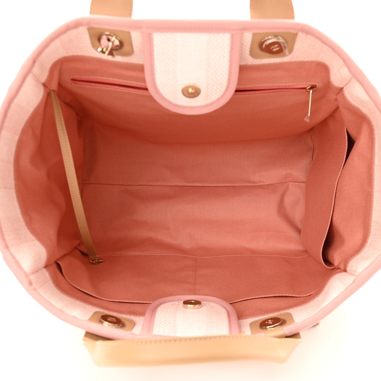 Mixed Fibers Calfskin Striped Medium Deauville Tote Light Pink
