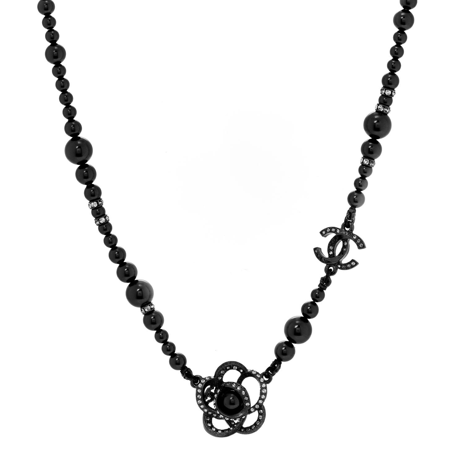 Chanel Ruthenium Beaded Crystal Camellia CC Necklace 1 of 7