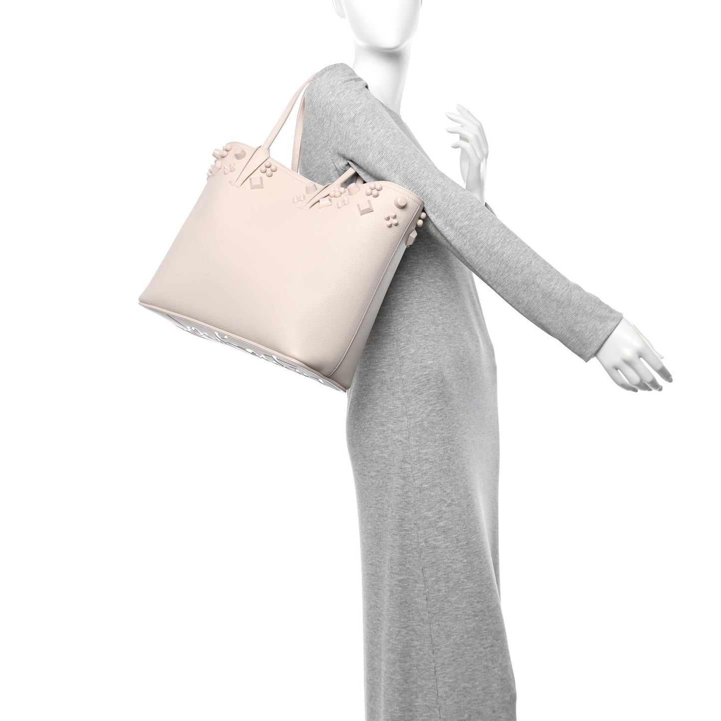 Calfskin Empire Spike Studded East West Cabata Tote Leche