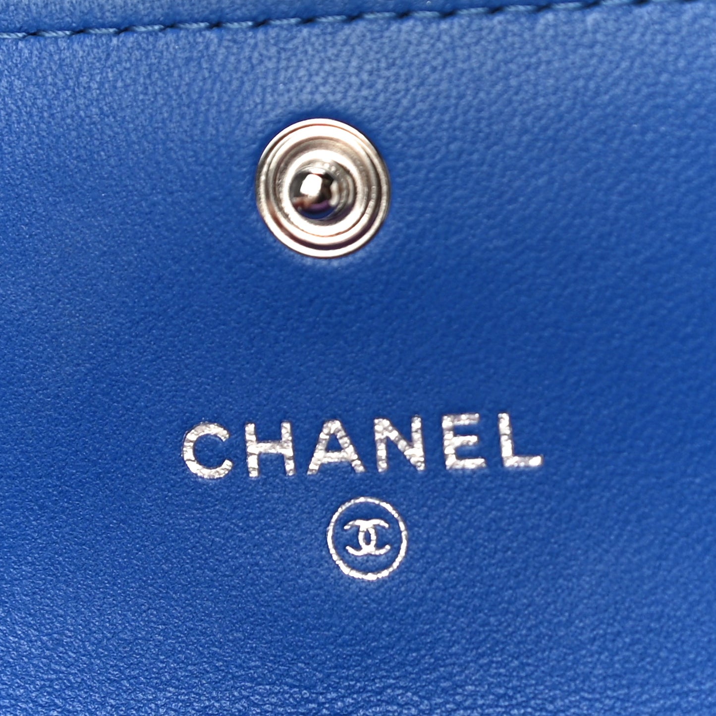 Lambskin Quilted Flap Card Holder Blue