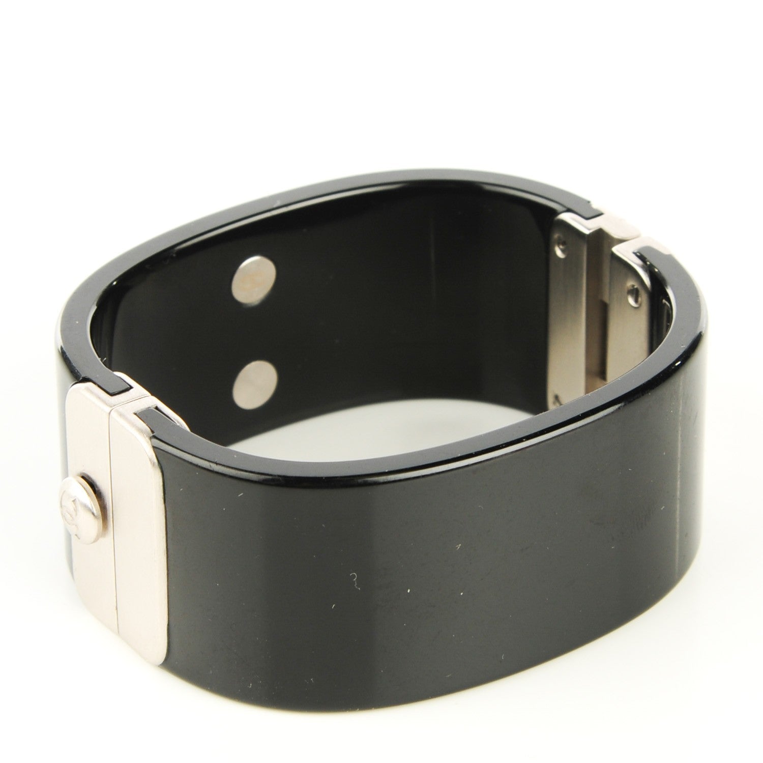 Chanel Resin Baguette Crystal CC Cuff Black 3 of 5