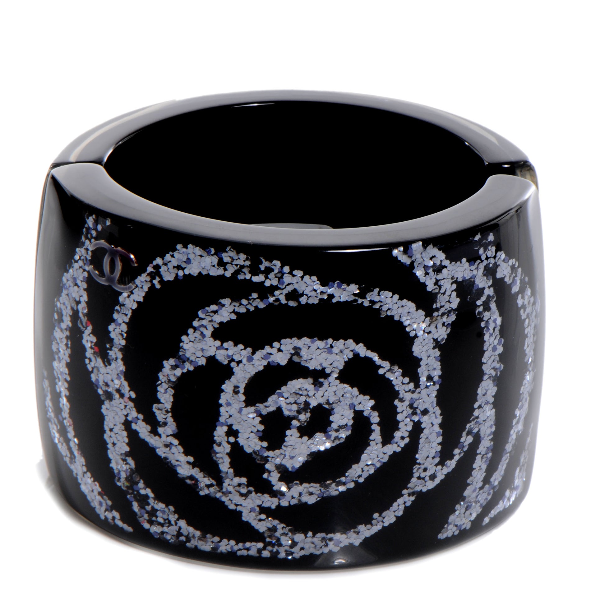 Chanel Camellia Glitter CC Cuff Black 1 of 5