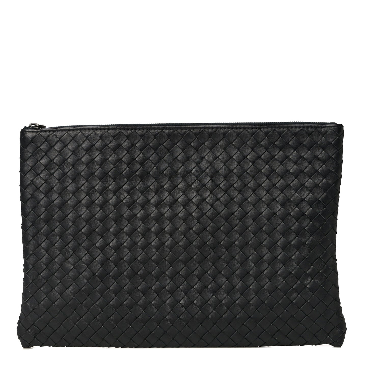 Nappa Intrecciato Large Flat Zip Biletto Pouch Black