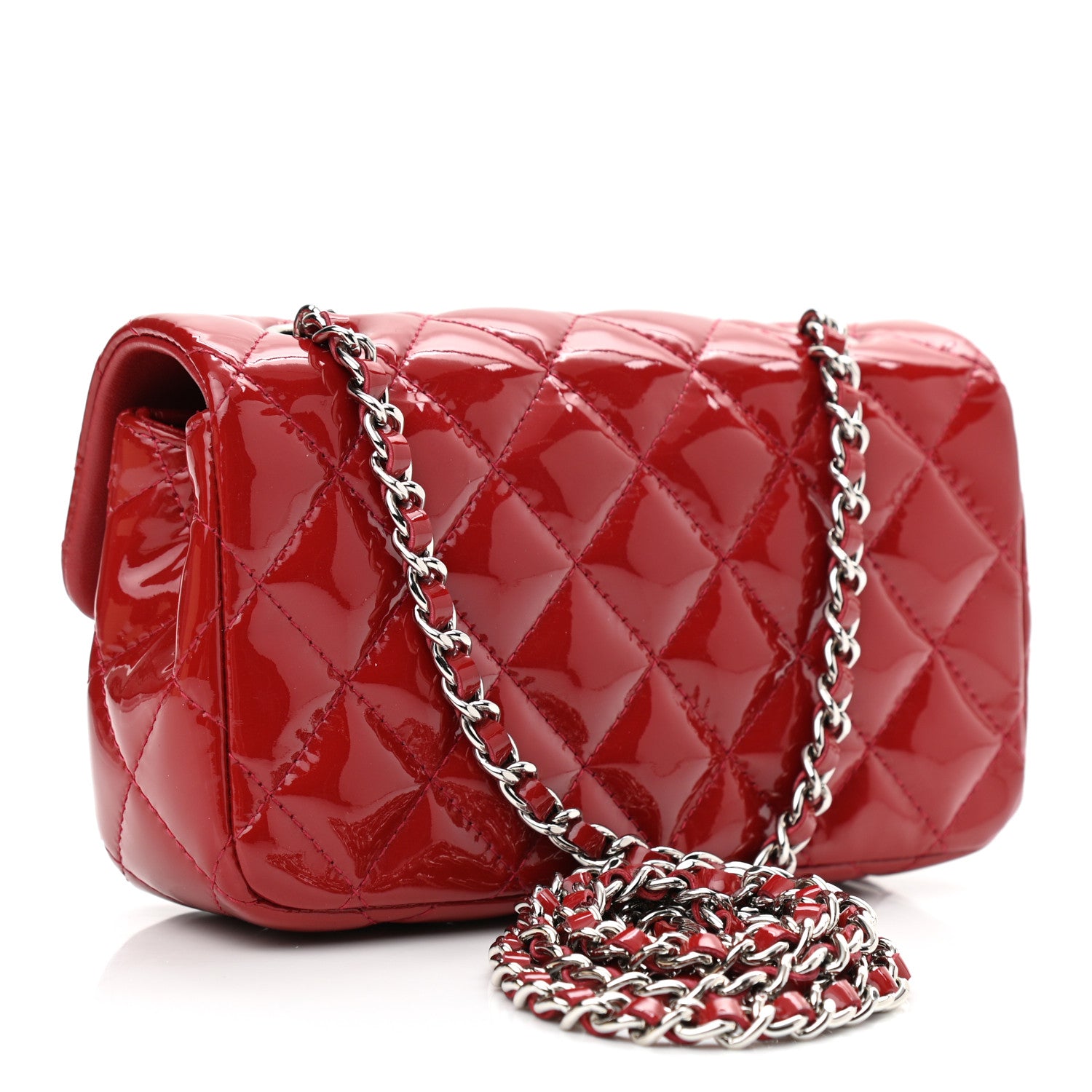 Chanel Patent Calfskin Quilted Extra Mini Rectangular Flap Red 3 of 12