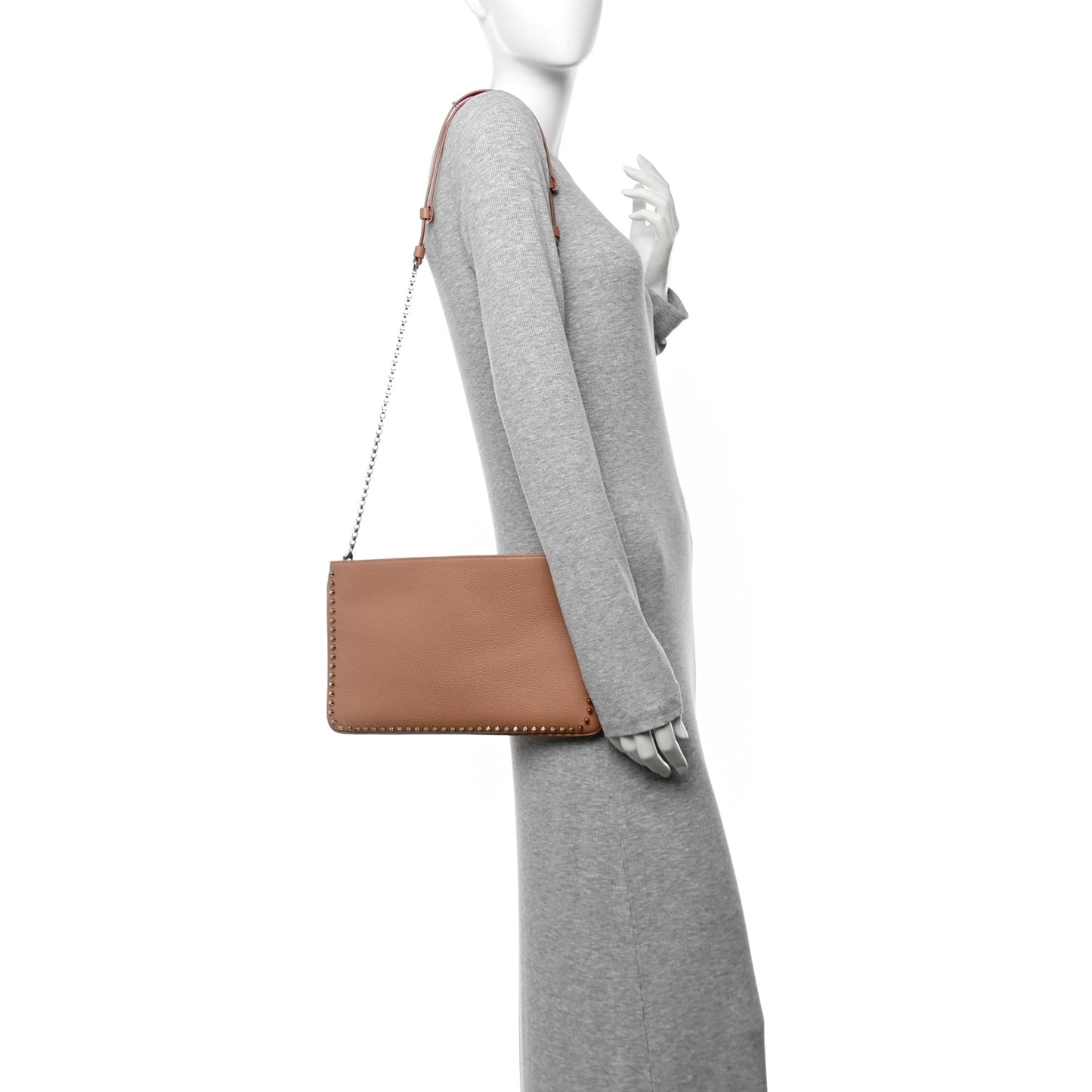 Calfskin Studded Loubiposh Clutch Nude