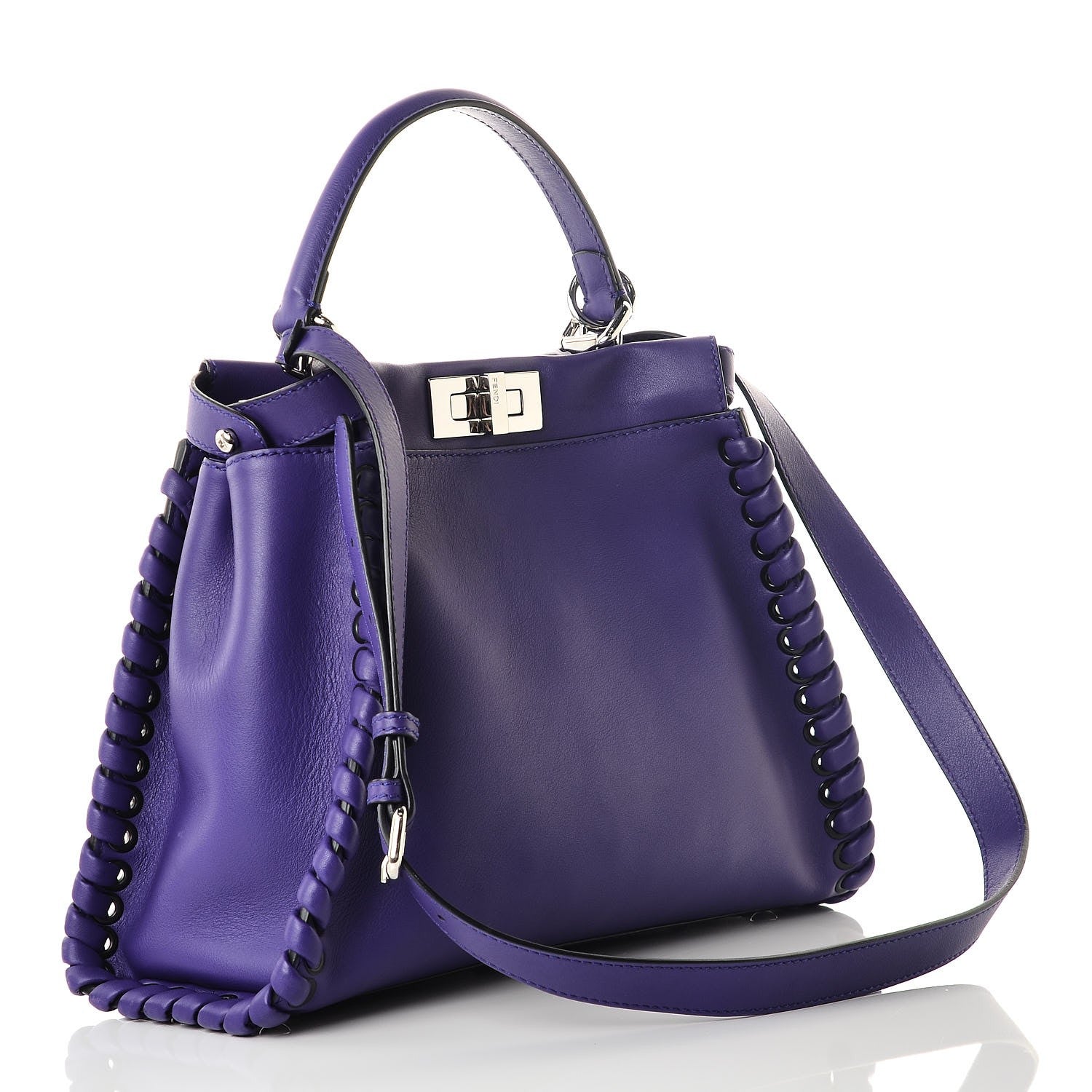 Fendi Vitello Seta Lace Up Medium Peekaboo Iconic Satchel Purple Rain 3 of 8