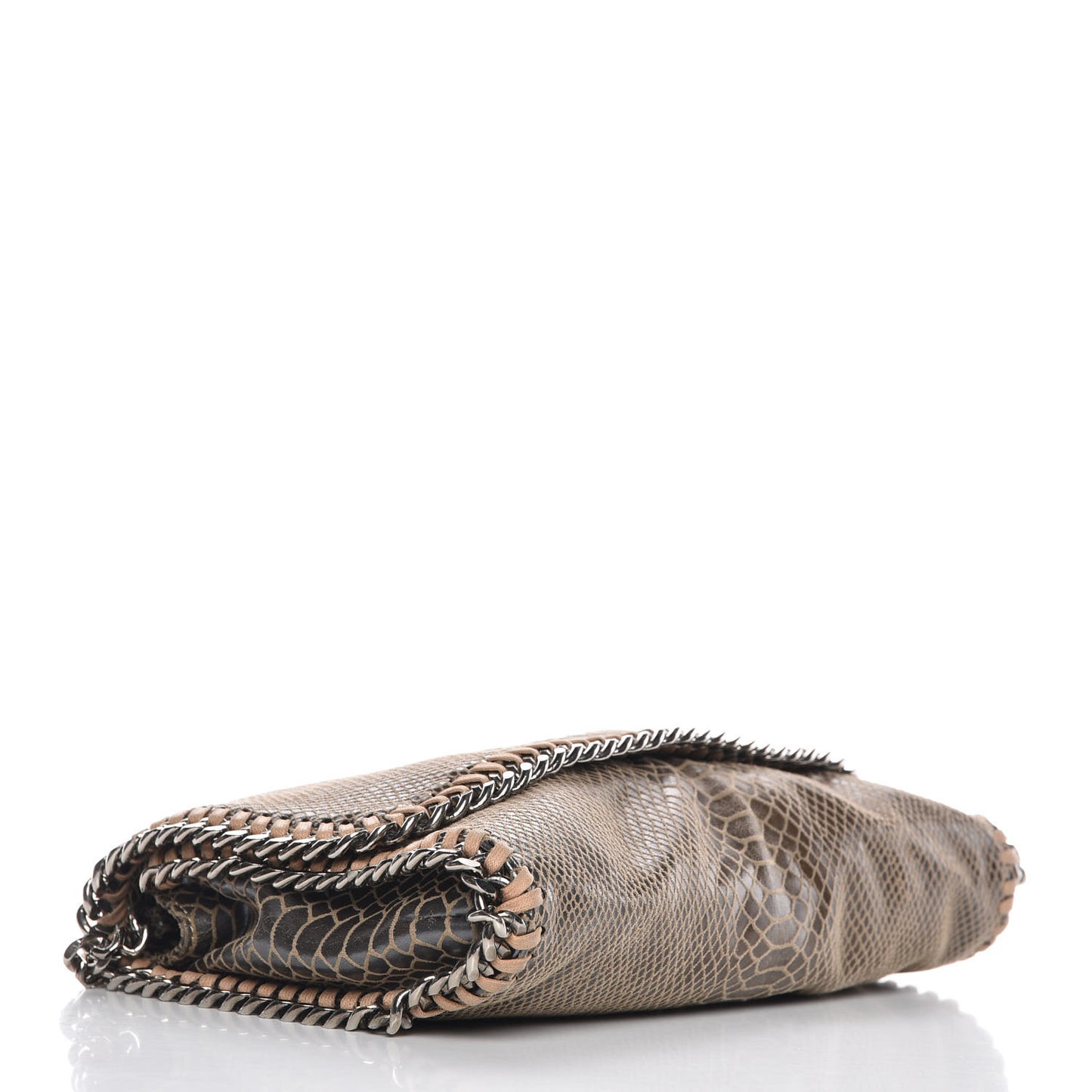 Eco Python Embossed Falabella Fold Over Clutch Brown