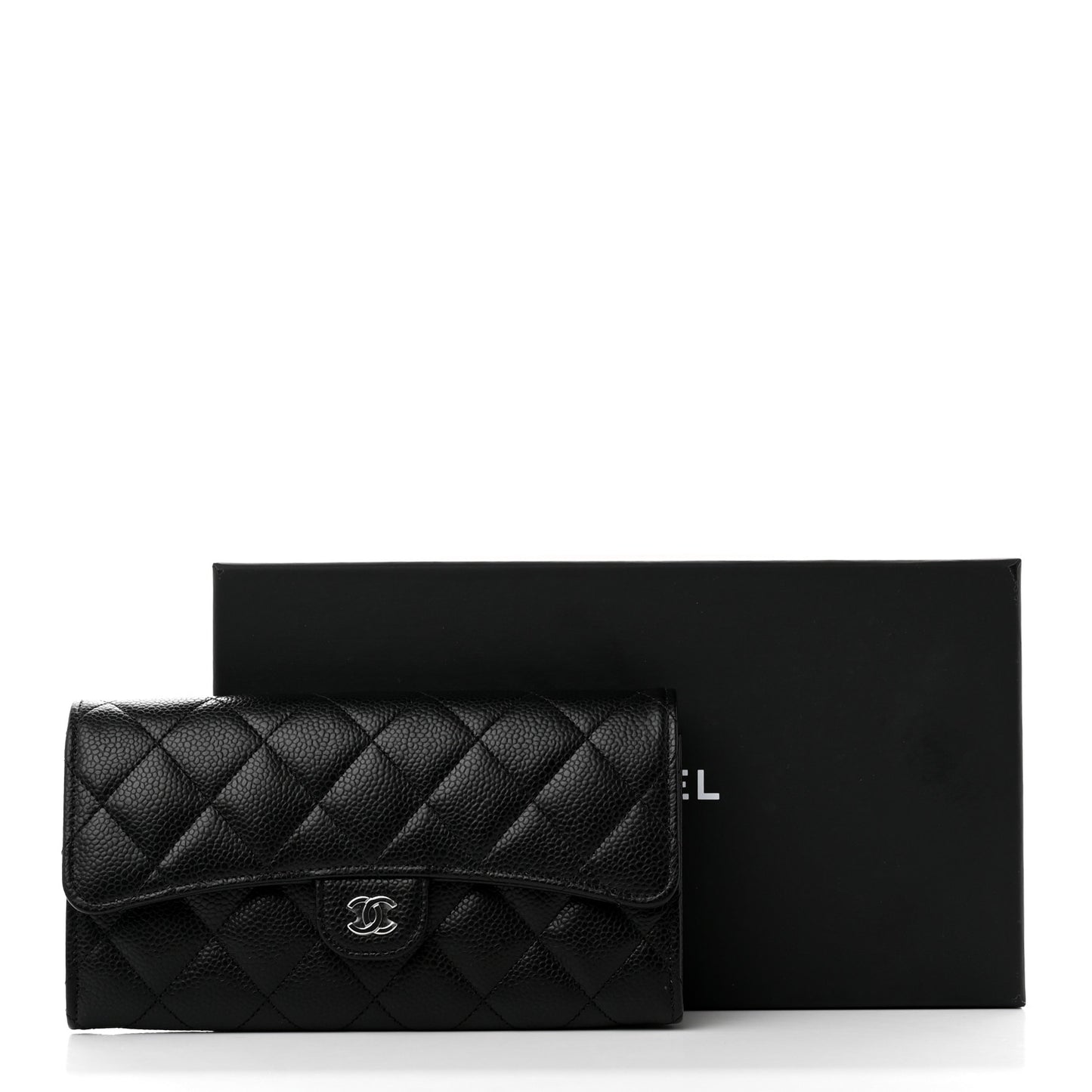 Caviar Quilted Large Gusset Flap Wallet Black