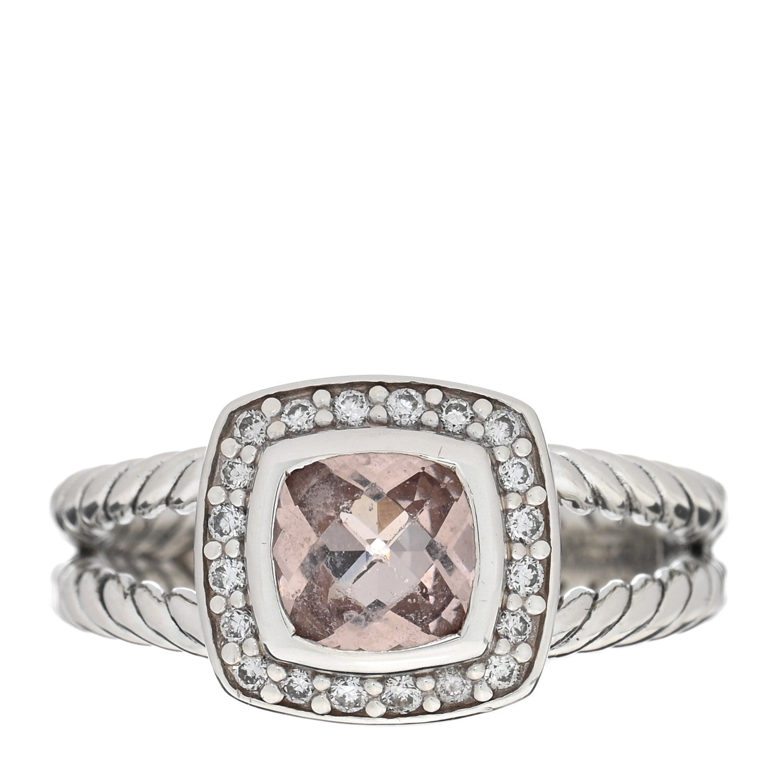 David Yurman Sterling Silver Diamond Morganite 7mm Petite Albion Ring 58 8.25 1 of 5
