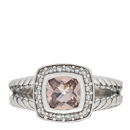 David Yurman Sterling Silver Diamond Morganite 7mm Petite Albion Ring 58 8.25 1 of 5