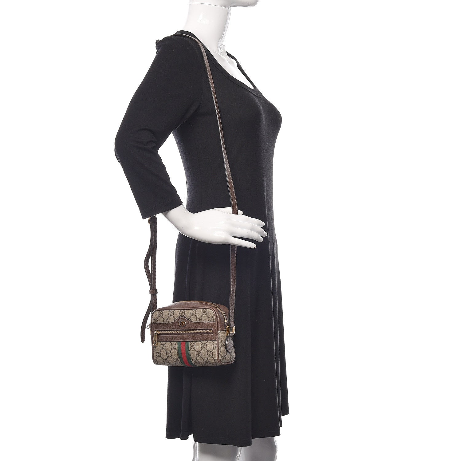 Gucci GG Supreme Monogram Web Mini Ophidia Shoulder Bag Brown 2 of 12