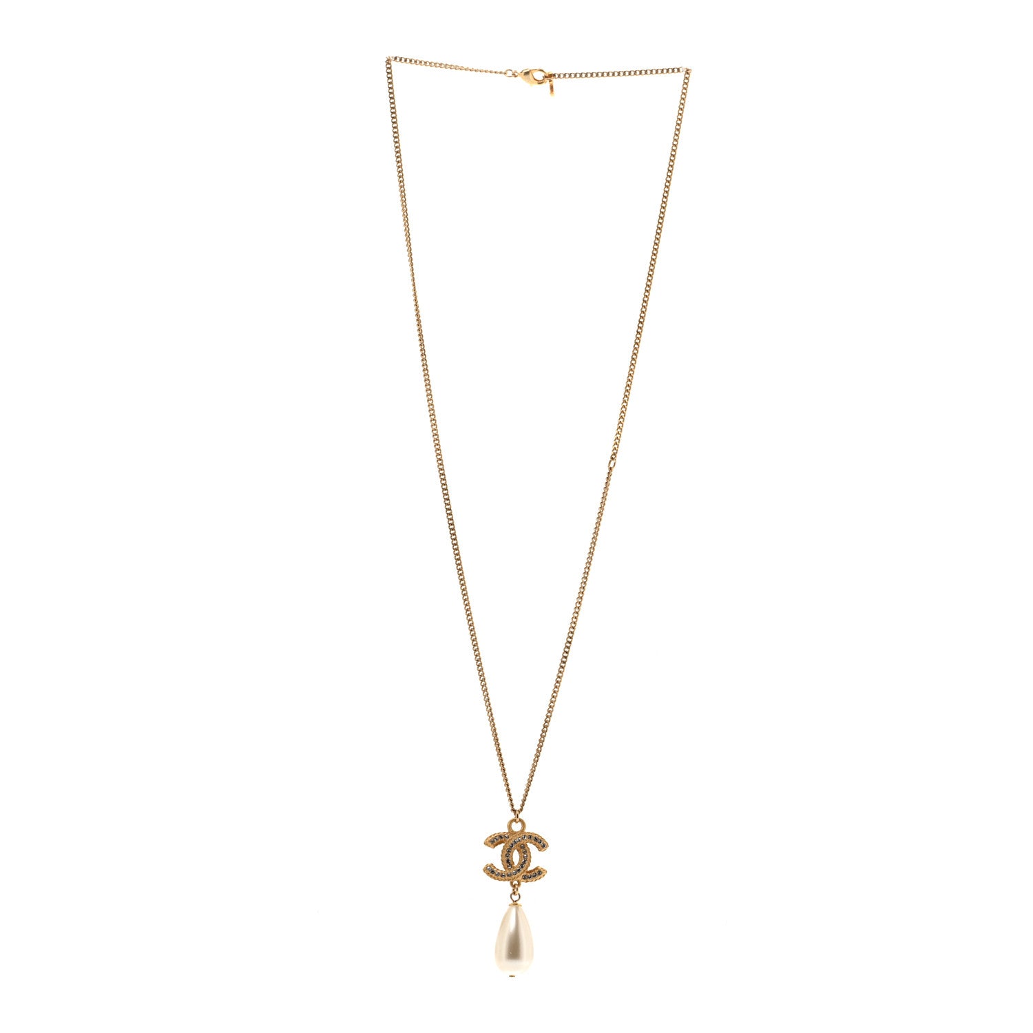 Chanel Crystal Pearl CC Drop Necklace Gold 3 of 6