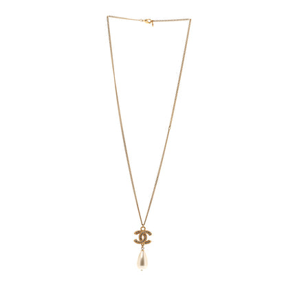 Chanel Crystal Pearl CC Drop Necklace Gold 3 of 6