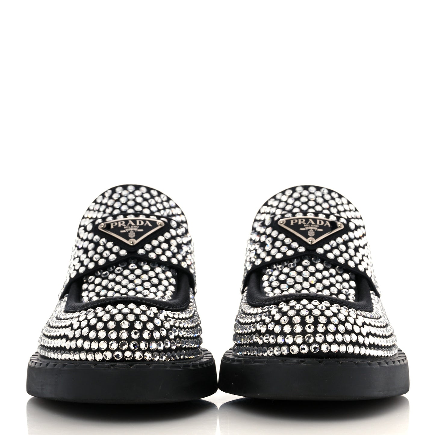 Satin Crystal Metal Triangle Logo 50mm Loafers 39 Cristal