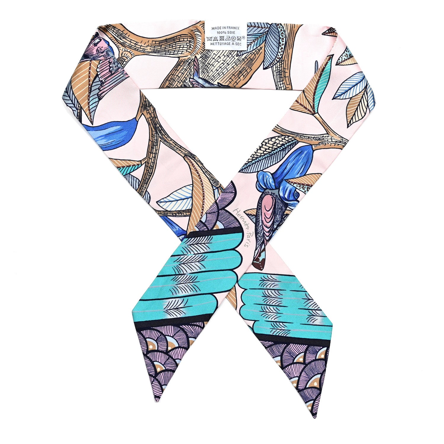 Hermes Silk Tree Of Song Twilly Rose Pale Turquoise 1 of 4