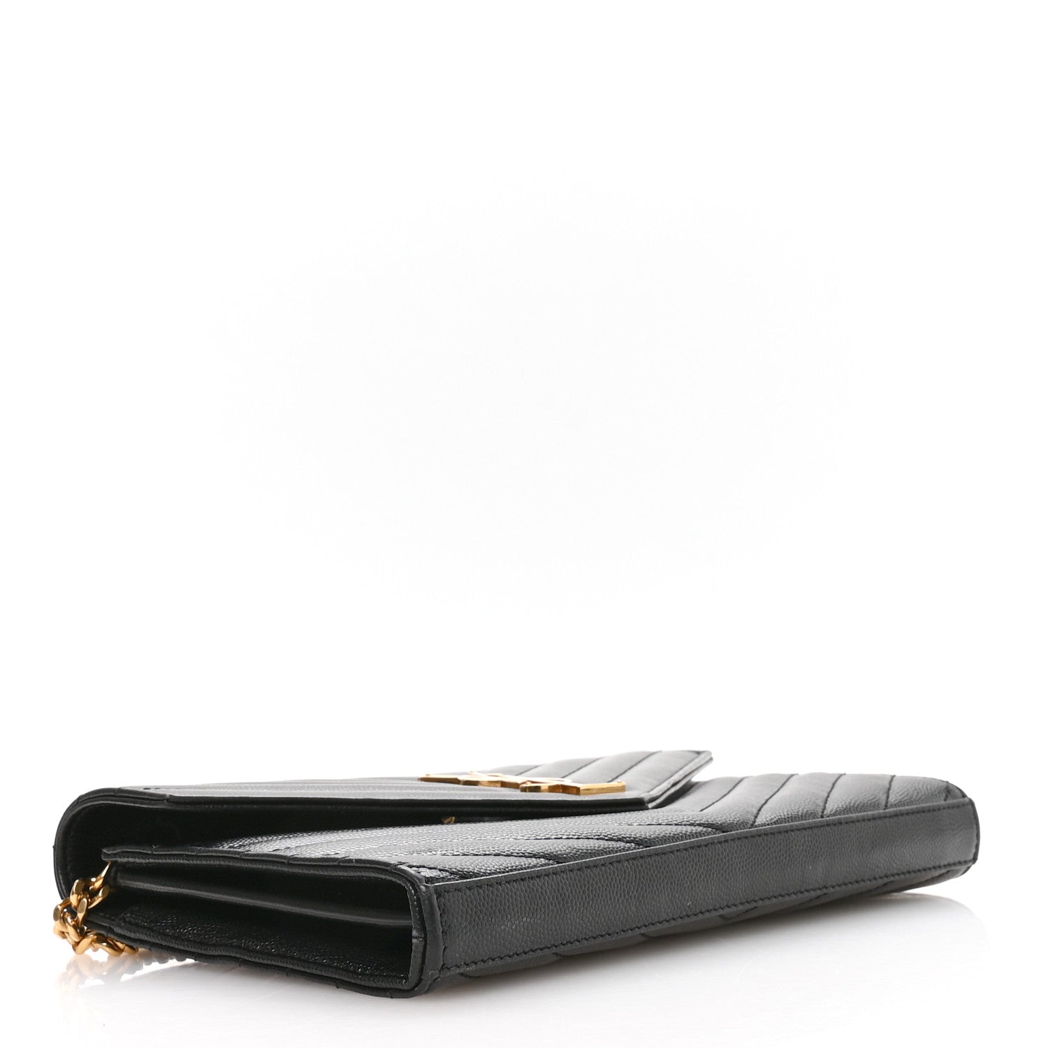 Saint Laurent Grain De Poudre Matelasse Chevron Monogram Chain Wallet Black 4 of 10