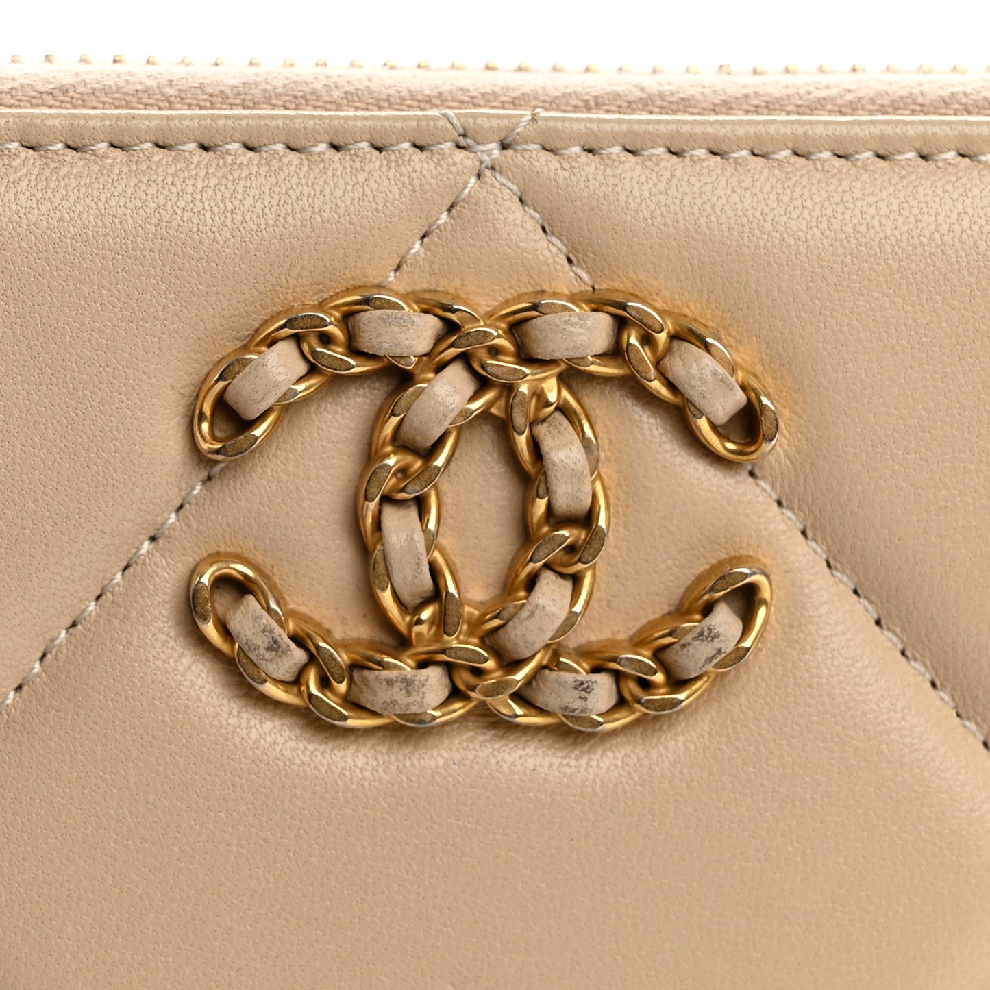 Shiny Goatskin Quilted 19 Long Zipped Around Wallet Beige