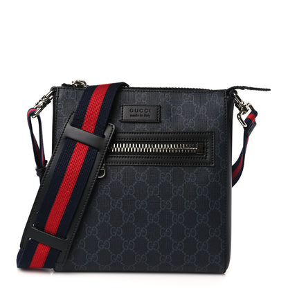 Gucci GG Supreme Monogram Web Small Flat Messenger Bag Black Grey 1 of 9