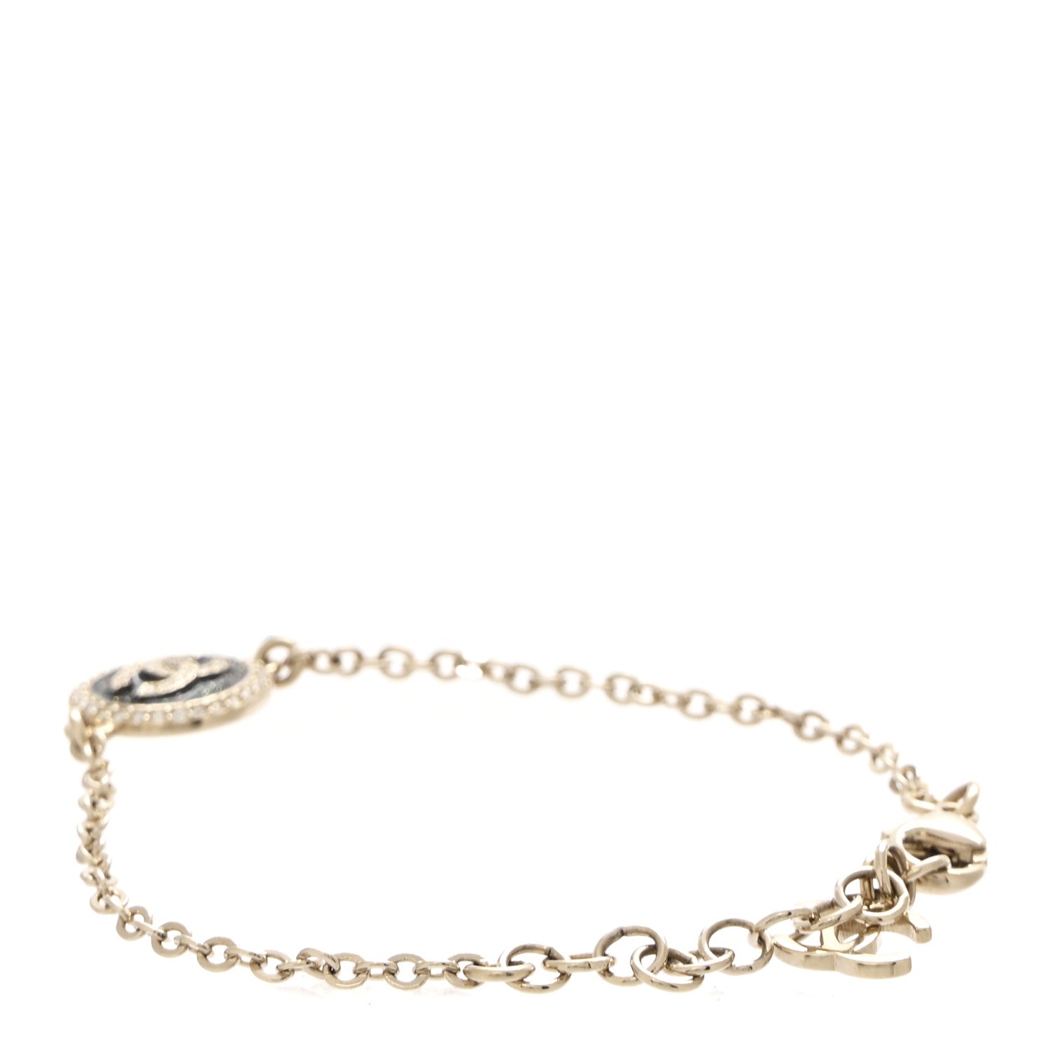 Chanel Metal Resin Crystal CC Bracelet Gold Black 3 of 5