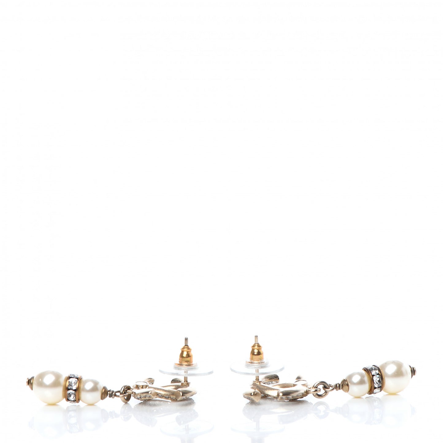 Crystal Pearl CC Drop Earrings Light Gold