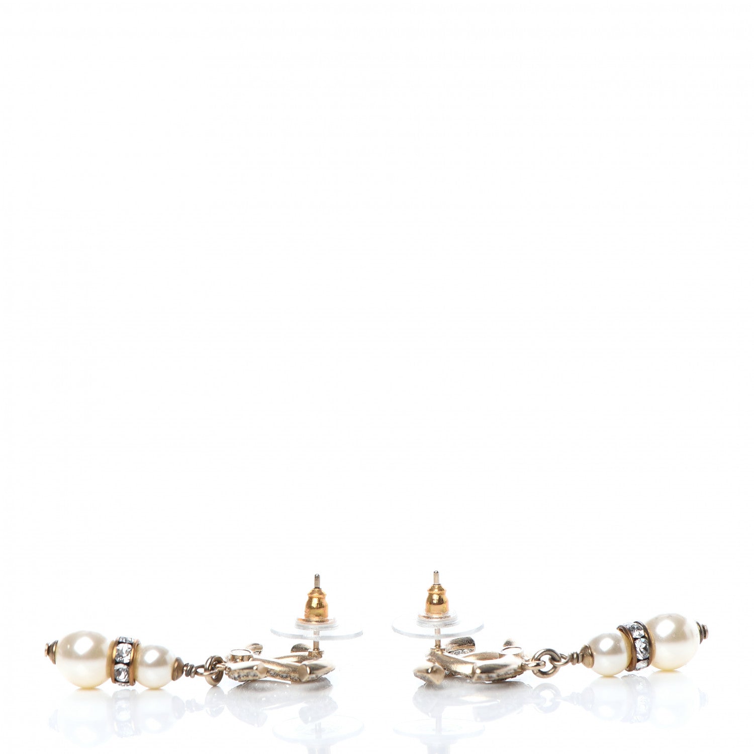 Chanel Crystal Pearl CC Drop Earrings Light Gold 3 of 5