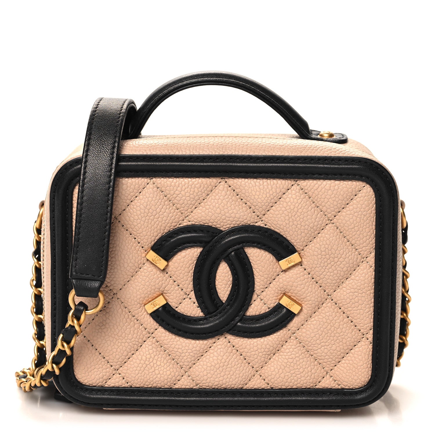 Chanel Caviar Quilted Small CC Filigree Vanity Case Beige Black 1 of 10