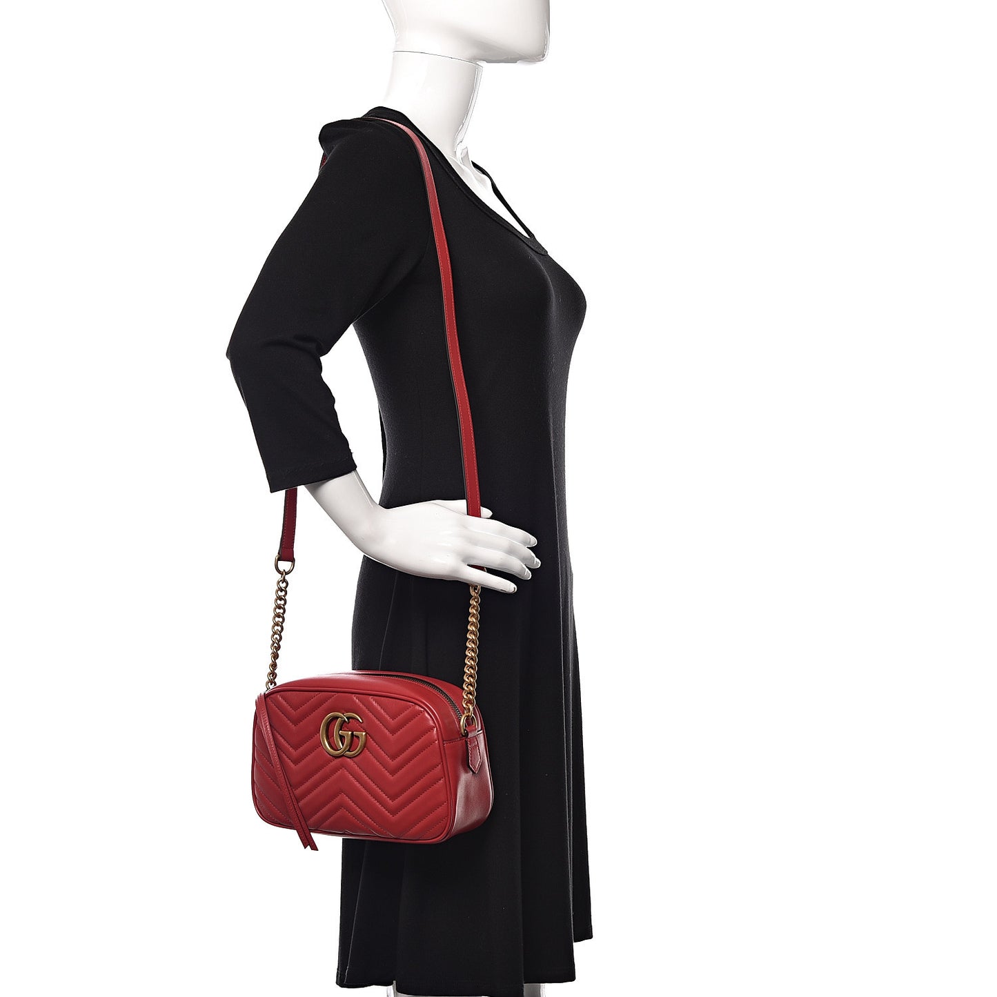 Calfskin Matelasse Small GG Marmont Chain Shoulder Bag Hibiscus Red