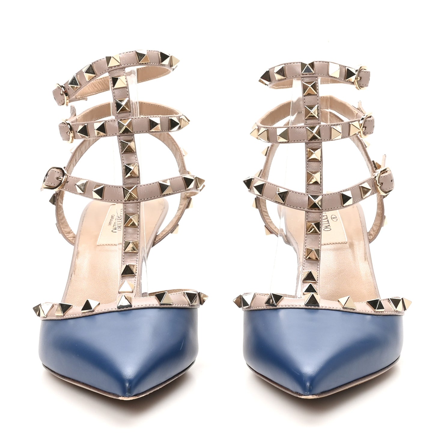 Calfskin Nappa Rockstud Ankle Strap 65mm Pumps 39 Indaco Poudre