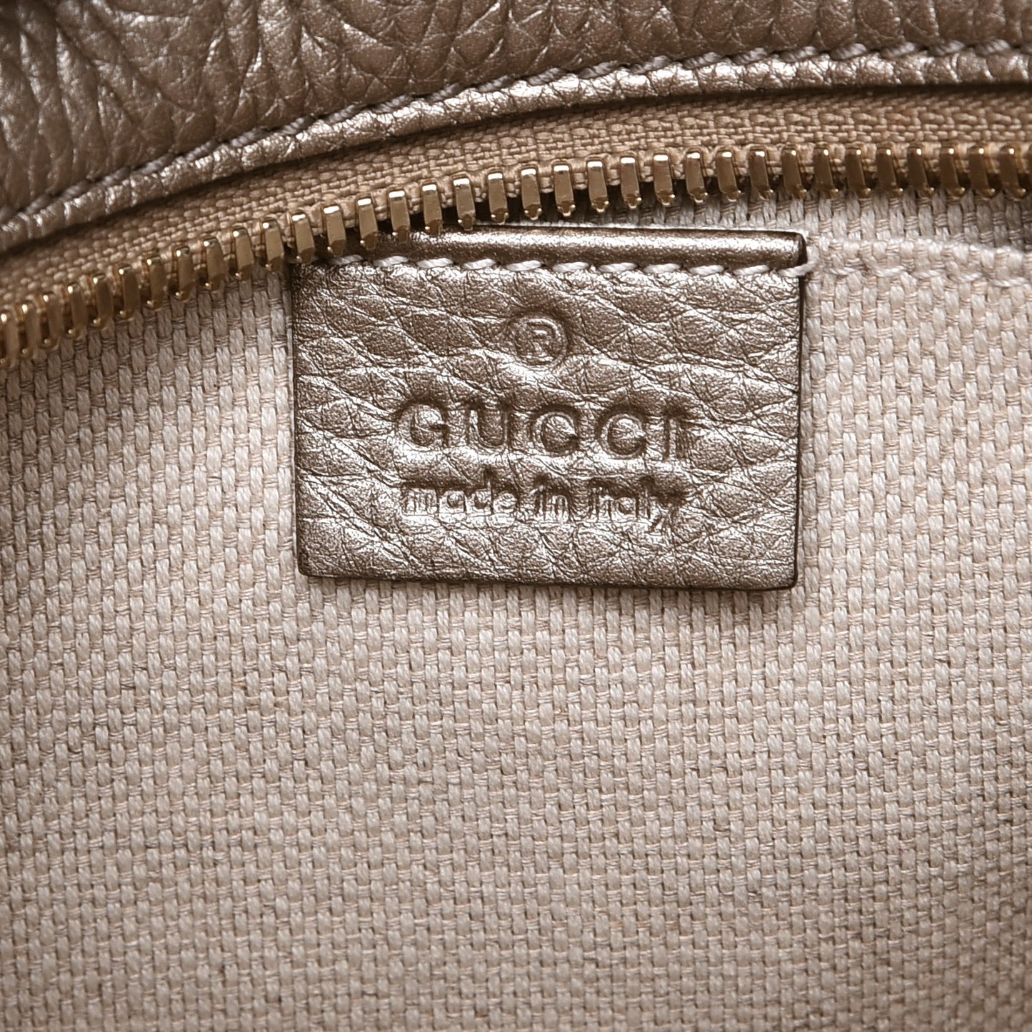 Metallic Pebbled Calfskin Small Soho Disco Bag Golden Beige