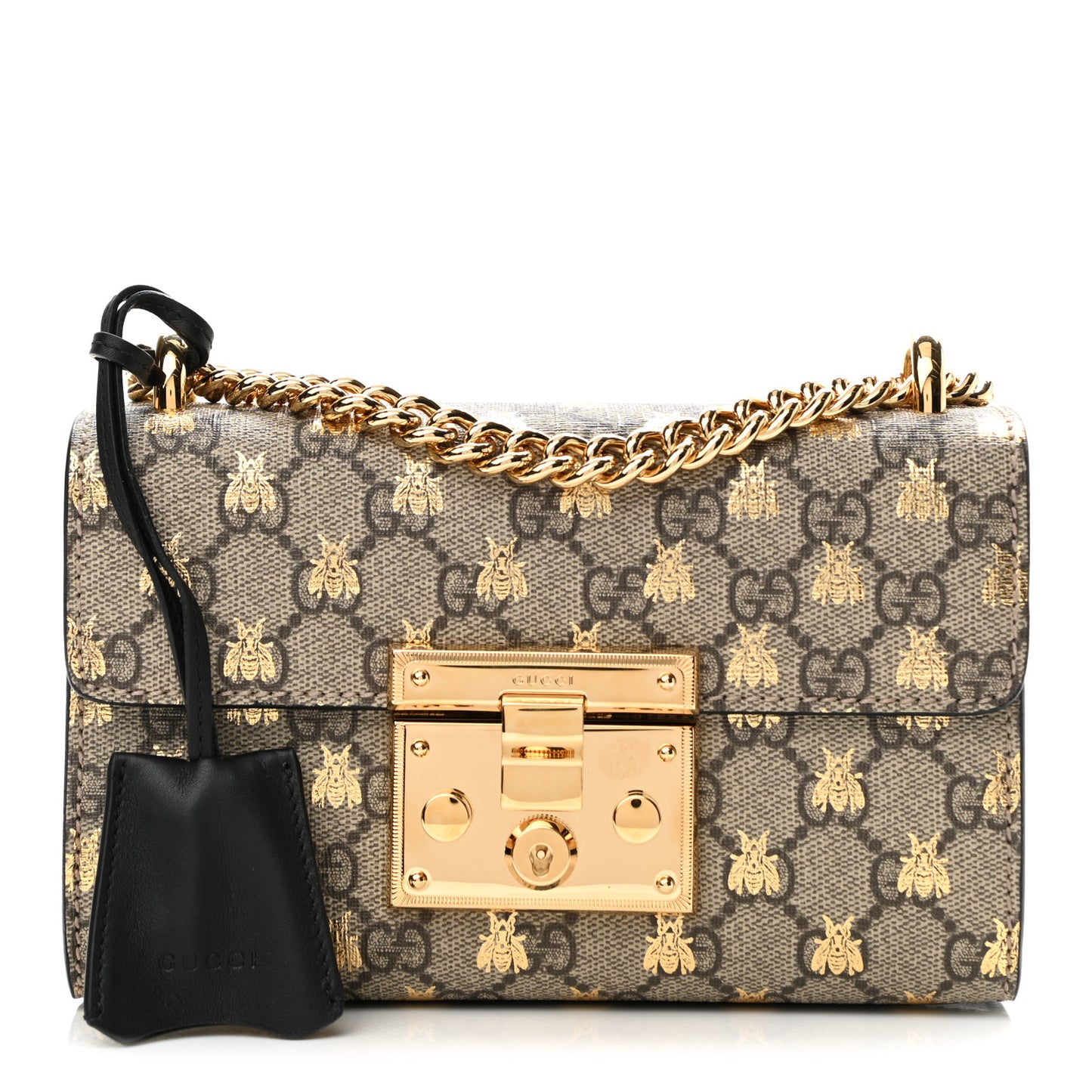 GG Supreme Monogram Bees Small Padlock Shoulder Bag Black