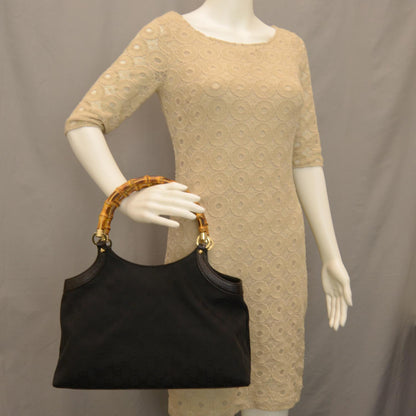 Gucci Monogram Bamboo Handle Bag Black 2 of 8