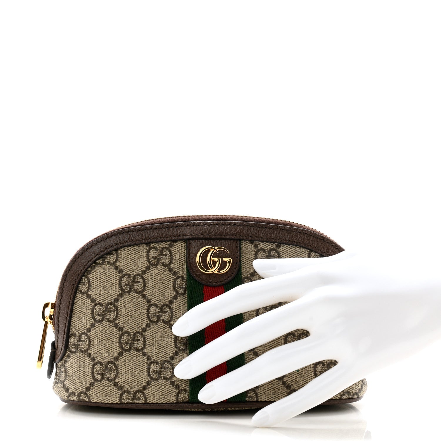 Gucci GG Supreme Monogram Textured Calfskin Web Medium Ophidia Cosmetic Case Beige Ebony New Acero 2 of 7