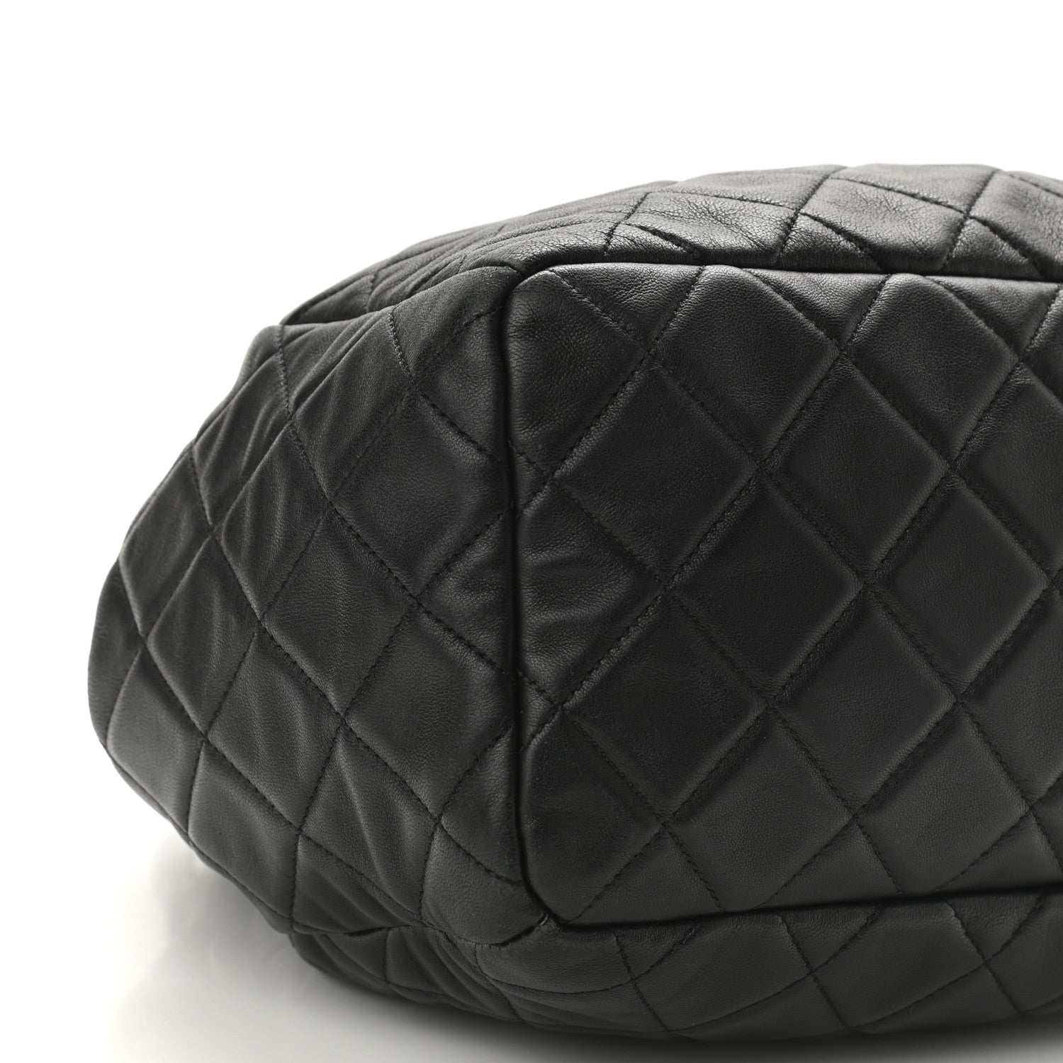 Chanel Caviar Flat Quilted CC Chain Bucket Drawstring Bag Black 5 of 11