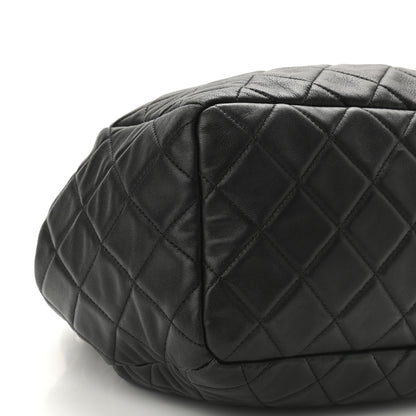 Chanel Caviar Flat Quilted CC Chain Bucket Drawstring Bag Black 5 of 11