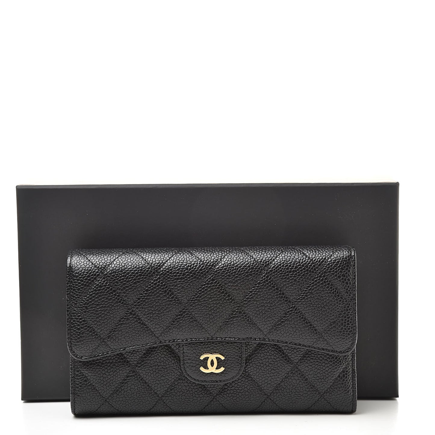 Caviar Quilted Large Flap Wallet Black