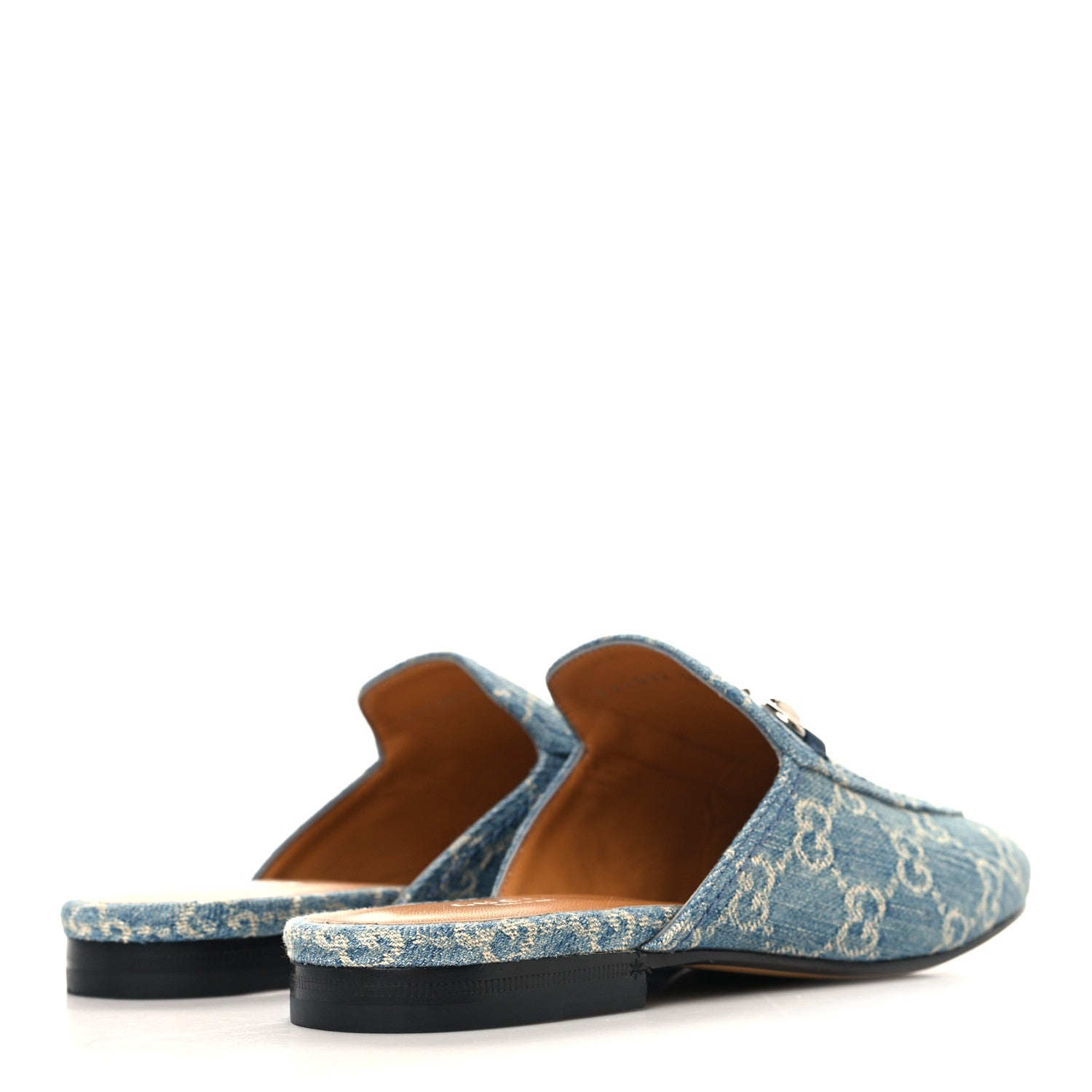 Gucci New Denim GG Malaga Kid Womens Princetown Slippers 38 Light Blue Royale 5 of 9