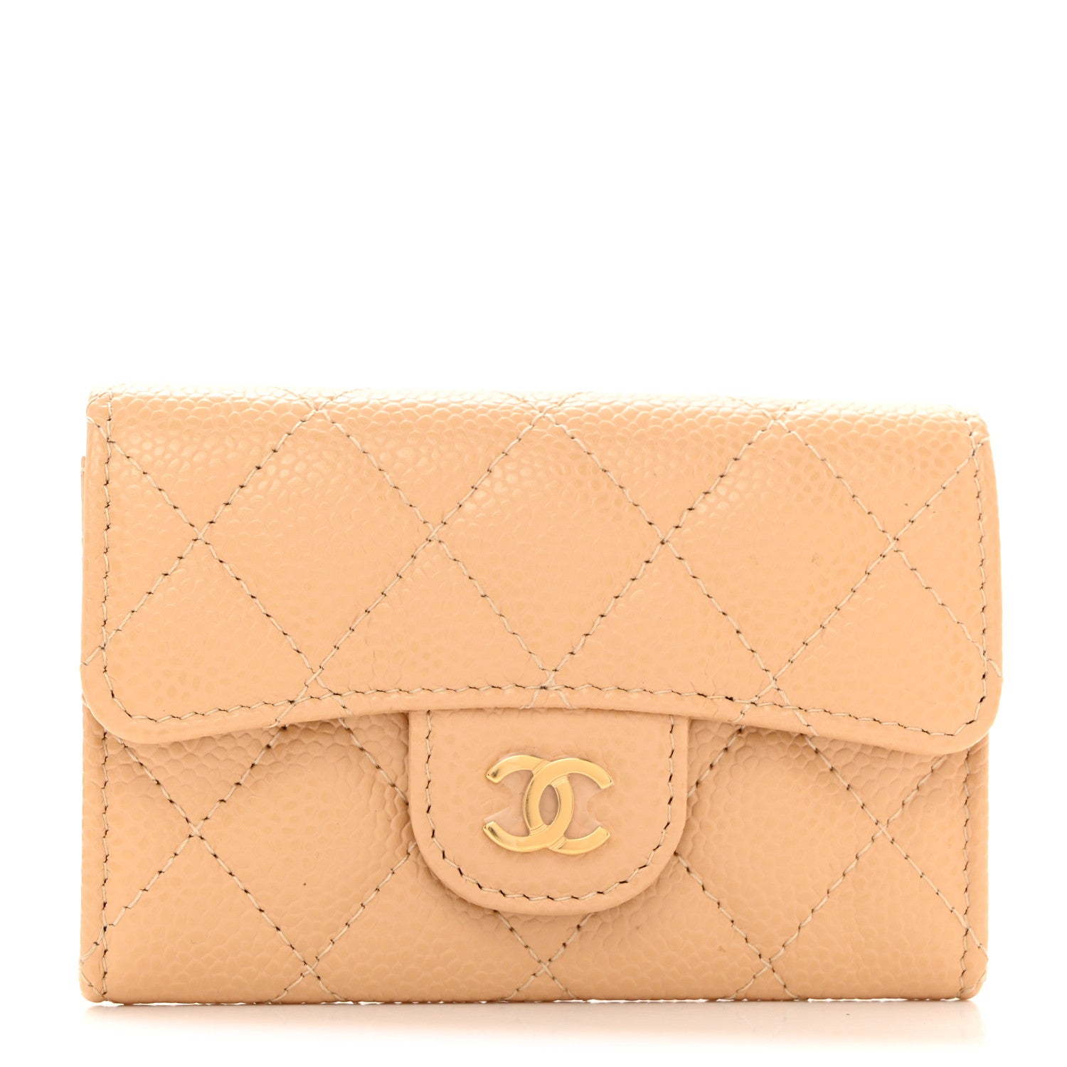 Chanel Caviar Quilted Flap Card Holder Wallet Beige 1 of 9