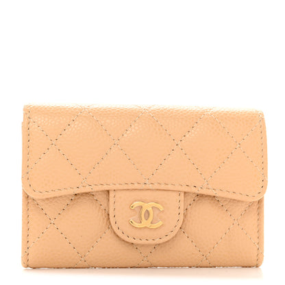 Chanel Caviar Quilted Flap Card Holder Wallet Beige 1 of 9