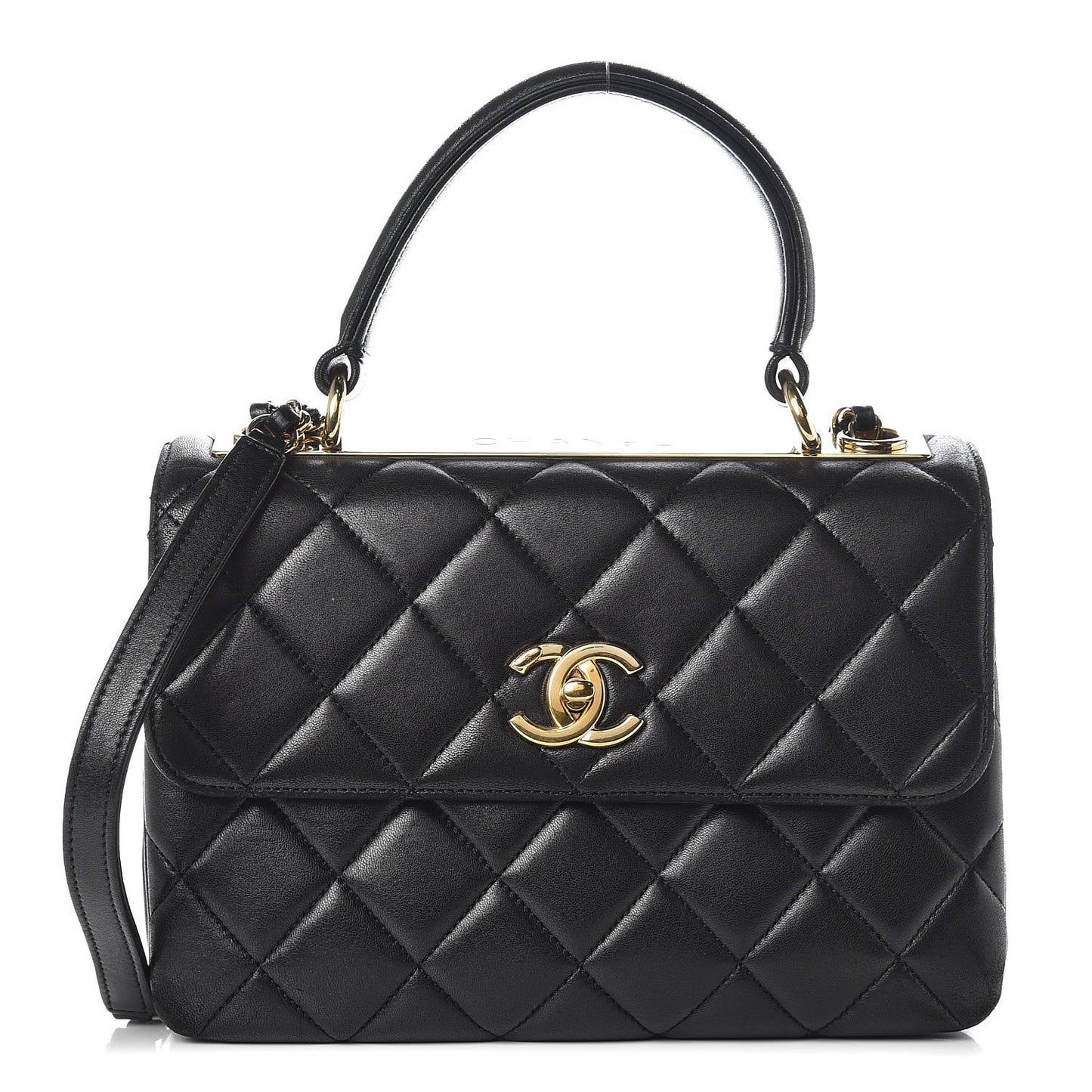 Lambskin Quilted Small Trendy CC Dual Handle Flap Bag Black