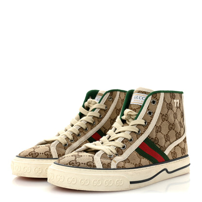 Gucci GG Monogram Web Womens 1977 Tennis High Top Sneakers 37 Beige Ebony Mystic White 4 of 12