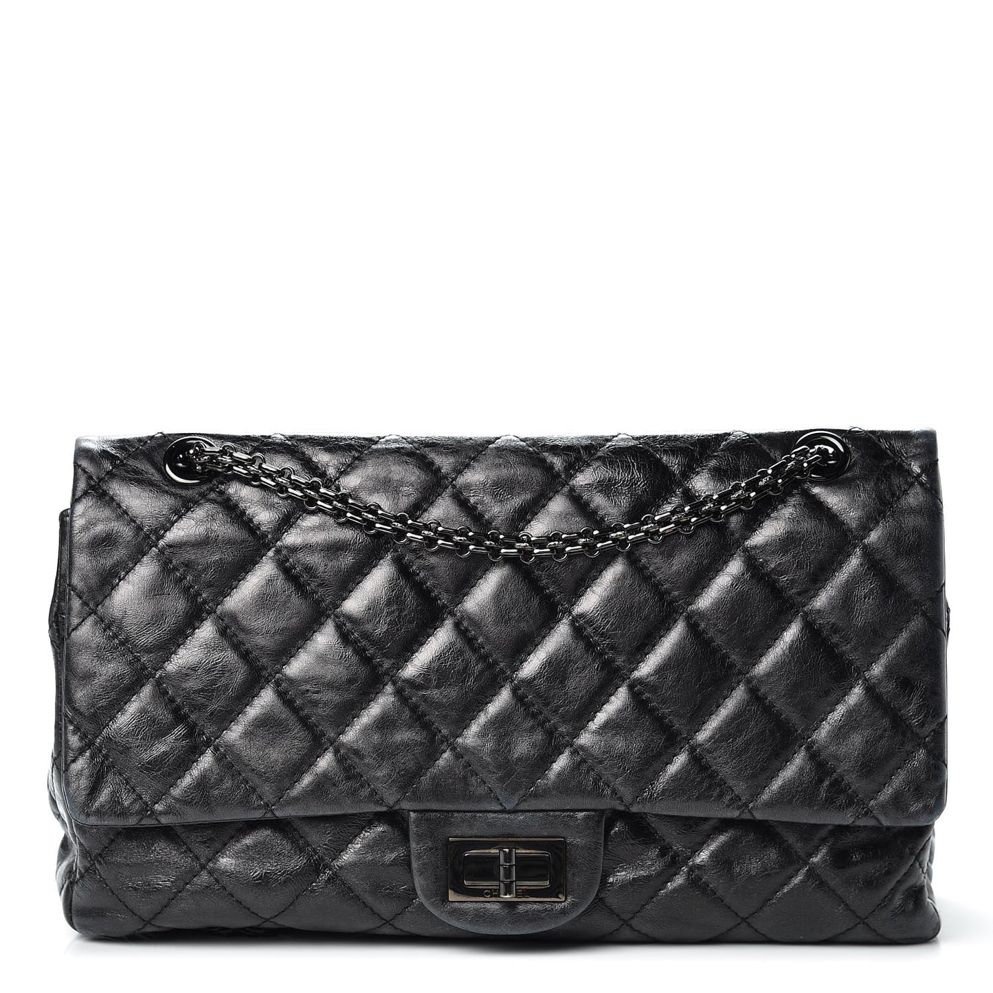 Metallic Aged Calfskin Quilted 2.55 Reissue 227 Flap So Black