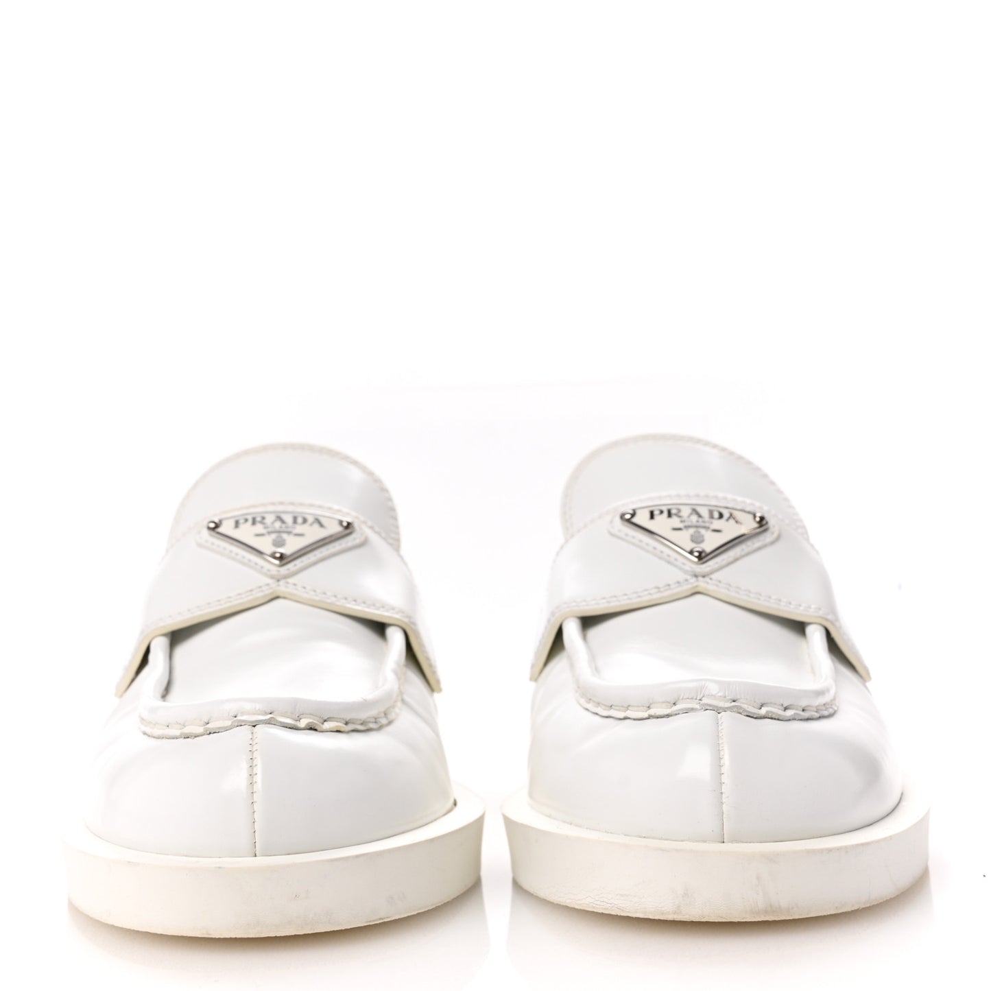 Spazzolato Metal Triangle Logo 40mm Loafer Mules 37.5 White